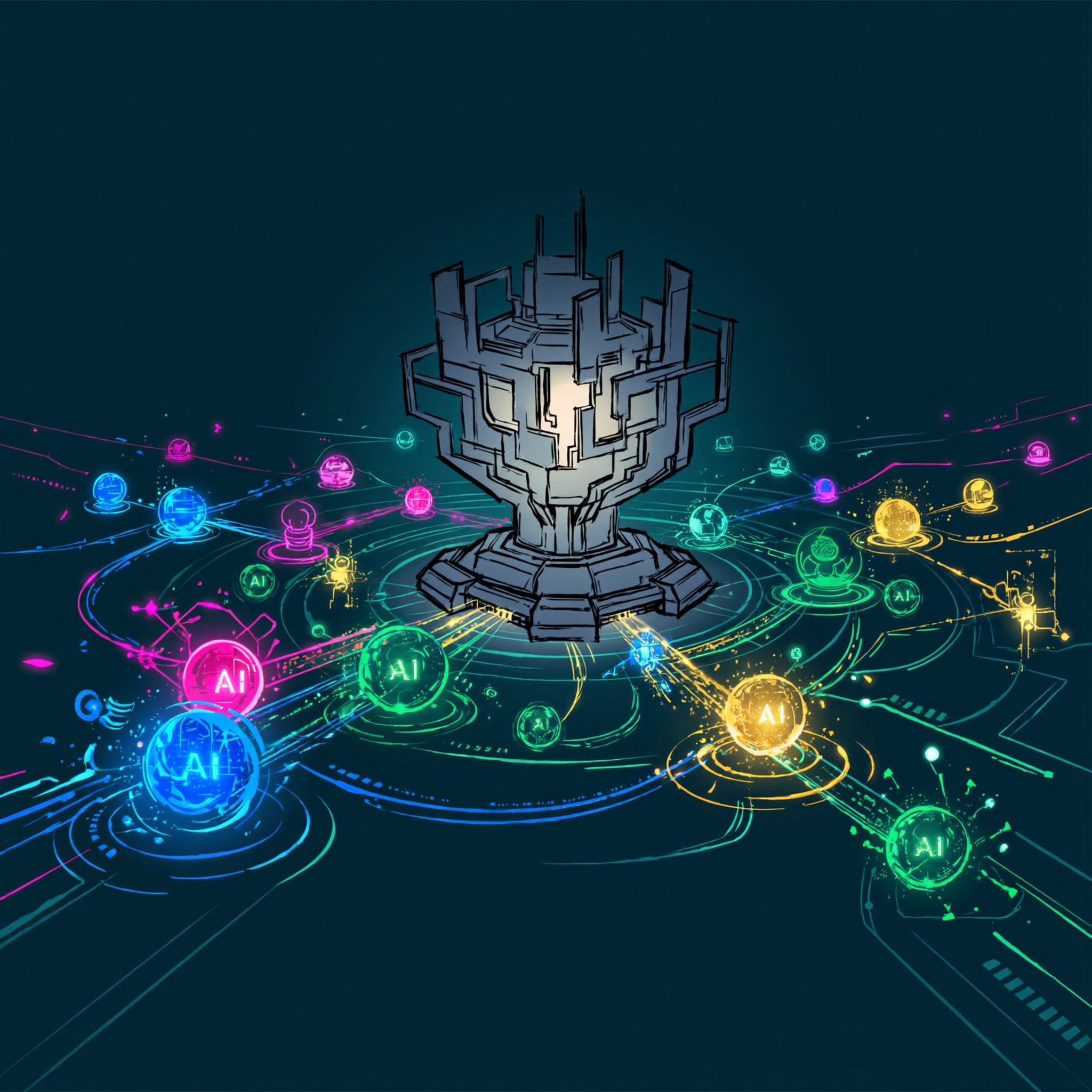 Abstract AI agent decision loop visualization