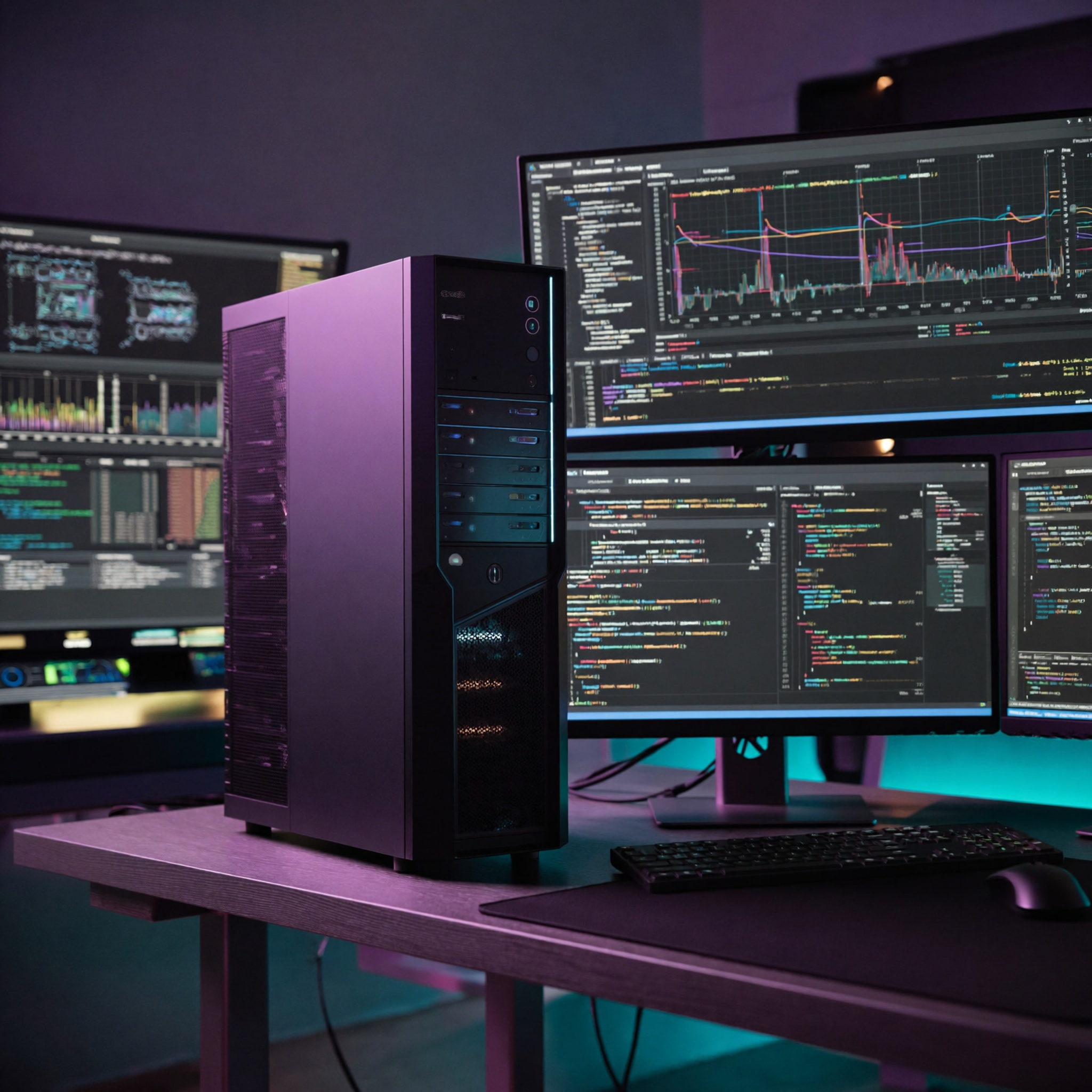 Software engineer with neural network training on screens